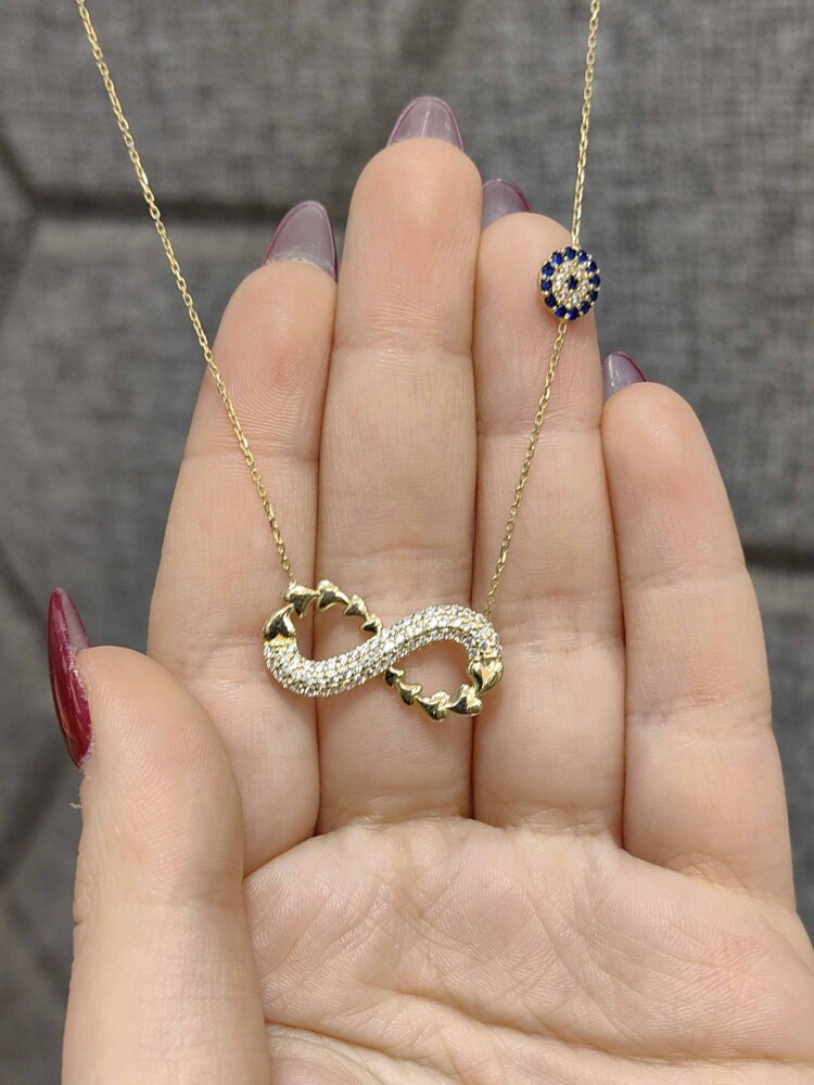 14 AYAR SONSUZLUK NAZAR MODEL TARZ ALTIN KOLYE KLY01229 - 3