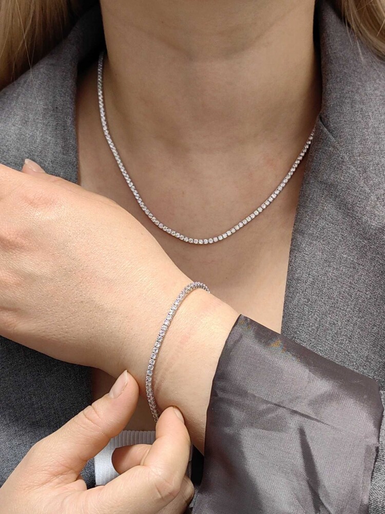 14 AYAR SWAROVSKİ TAŞLI CHOKER BEYAZ ALTIN SET TAKIMI SET00393-KNY00289 - 1