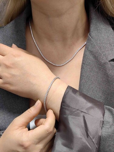 14 AYAR SWAROVSKİ TAŞLI CHOKER BEYAZ ALTIN SET TAKIMI SET00393-KNY00289 - 3