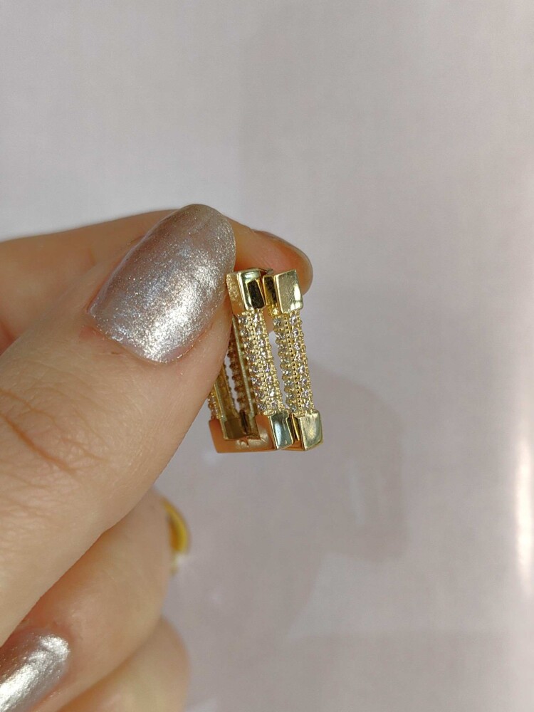 14 AYAR TAŞLI DİKDÖRTGEN MODEL FANTAZİ ALTIN KÜPE KUP01989 - 3
