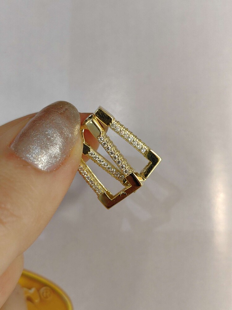14 AYAR TAŞLI DİKDÖRTGEN MODEL FANTAZİ ALTIN KÜPE KUP01989 - 1