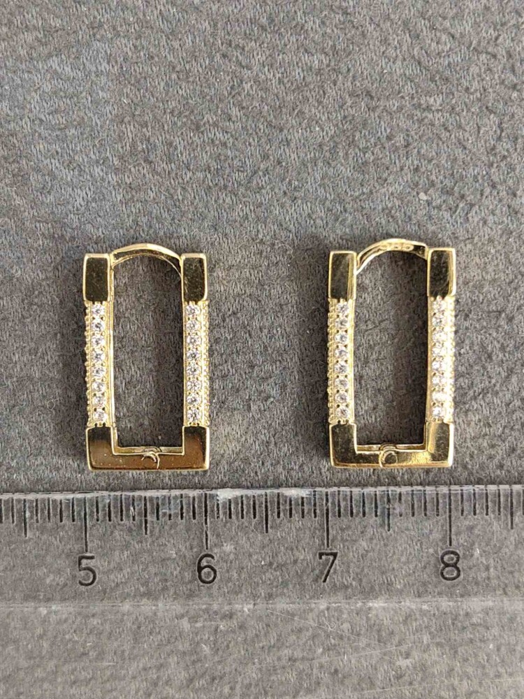 14 AYAR TAŞLI DİKDÖRTGEN MODEL FANTAZİ ALTIN KÜPE KUP01989 - 4