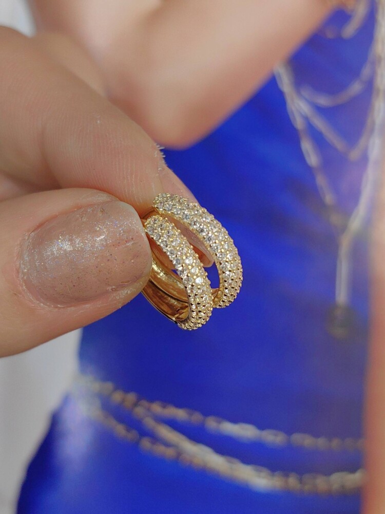 14 AYAR TAŞLI HALKA ALTIN KÜPE KUP02699 - 1