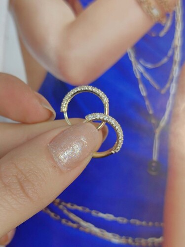 14 AYAR TAŞLI HALKA ALTIN KÜPE KUP02699 - 3