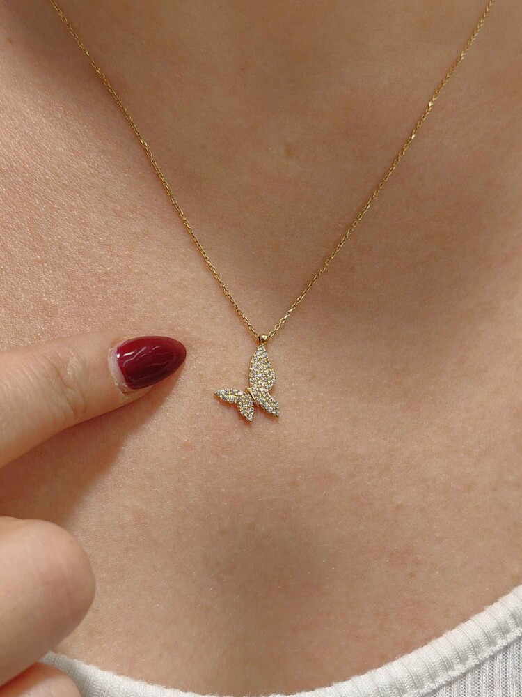 14 AYAR TAŞLI KELEBEK MODEL ALTIN KOLYE KLY00891 - 3