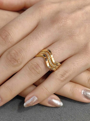 14 AYAR ÜÇLÜ ZİKZAK AJDA MODEL FANTAZİ ALTIN YÜZÜK YZ002620 - 1