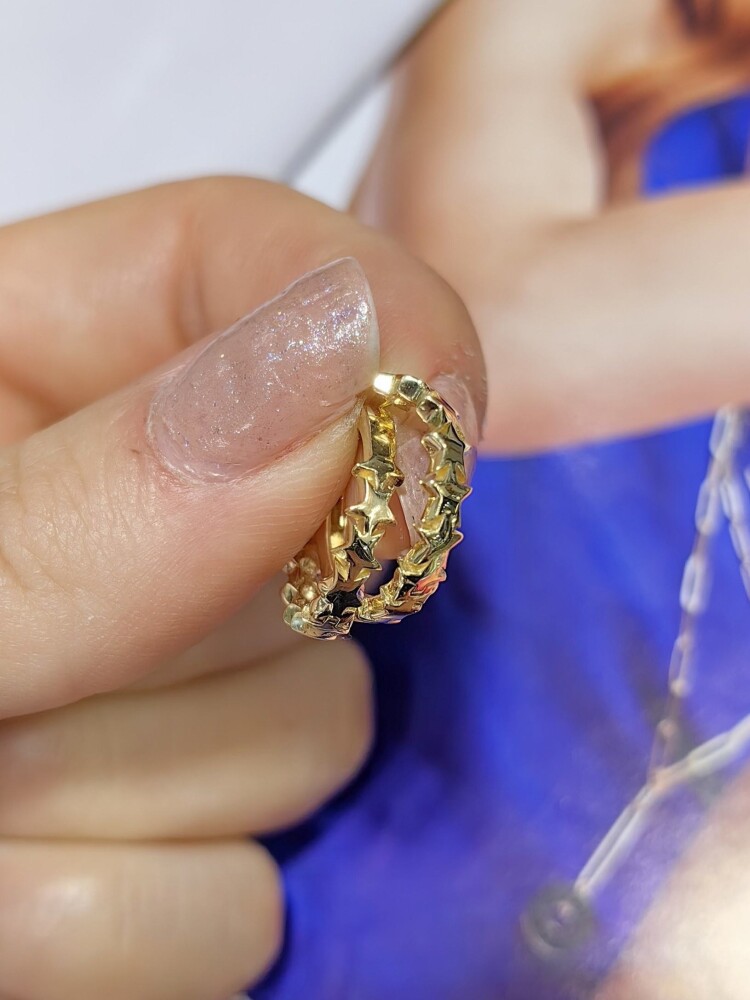 14 AYAR YILDIZ MOTİF HALKA ALTIN KÜPE KUP00789 - 1