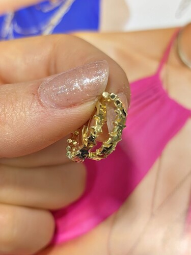 14 AYAR YILDIZ MOTİF HALKA ALTIN KÜPE KUP00789 - 2