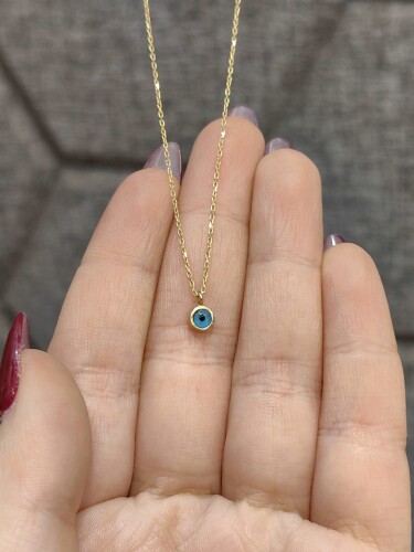 14 AYAR ZARİF NAZAR BONCUK MODEL TARZ ALTIN KOLYE KLY00436 - 2