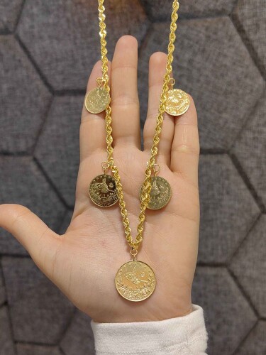 22&14 AYAR REŞAT 1 TAM 2 YARIM 2 ÇEYREK BURGU ZİNCİRLİ ÖZEL TASARIM KOLYE KLY01269 - 3