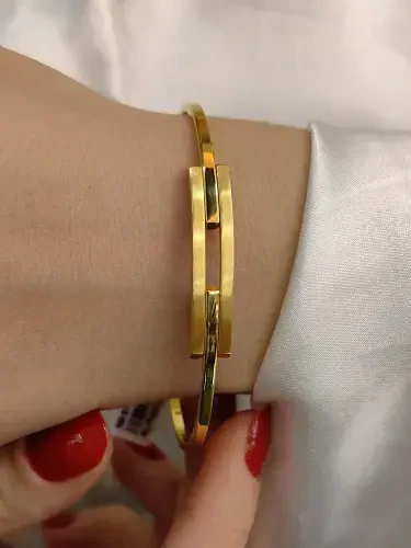 8 Ayar Altın Minimal Kaburga Kelepçe Bileklik KLP00272 - 2