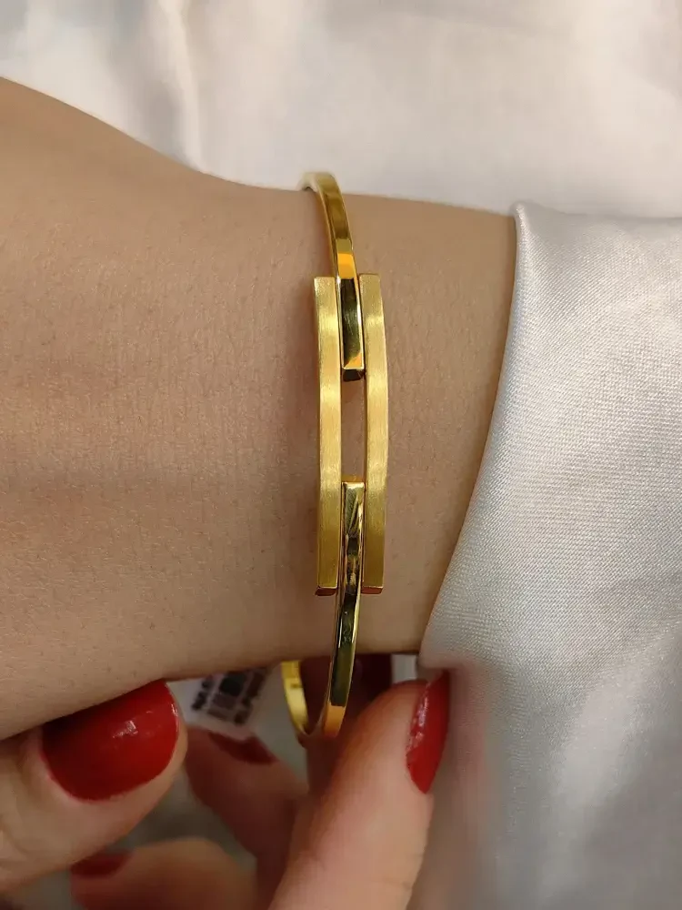 8 Ayar Altın Minimal Kaburga Kelepçe Bileklik KLP00272 - 2