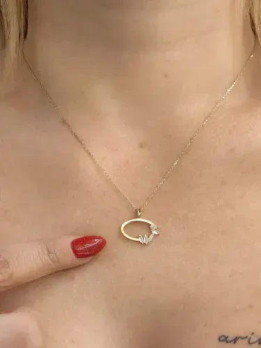  ELİPS TAŞLI TARZ ALTIN KOLYE 8 AYAR KLY00242 - 1