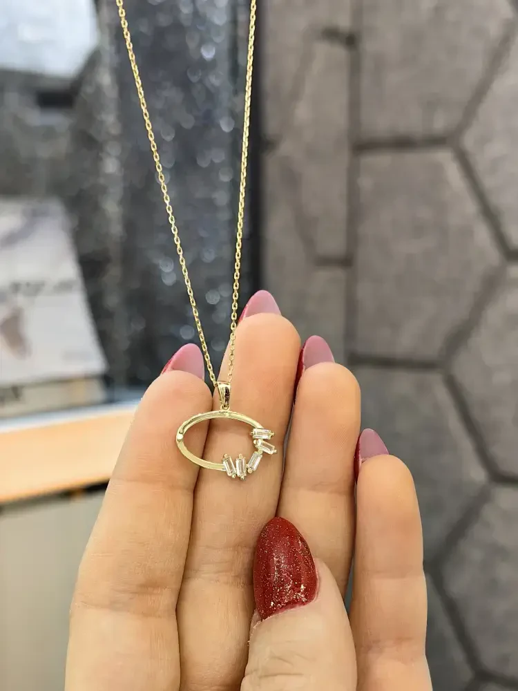  ELİPS TAŞLI TARZ ALTIN KOLYE 8 AYAR KLY00242 - 2