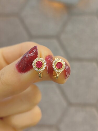 8 AYAR PEMBE TAŞLI ZARİF BEBEK ALTIN KÜPE KUP01249 - 1