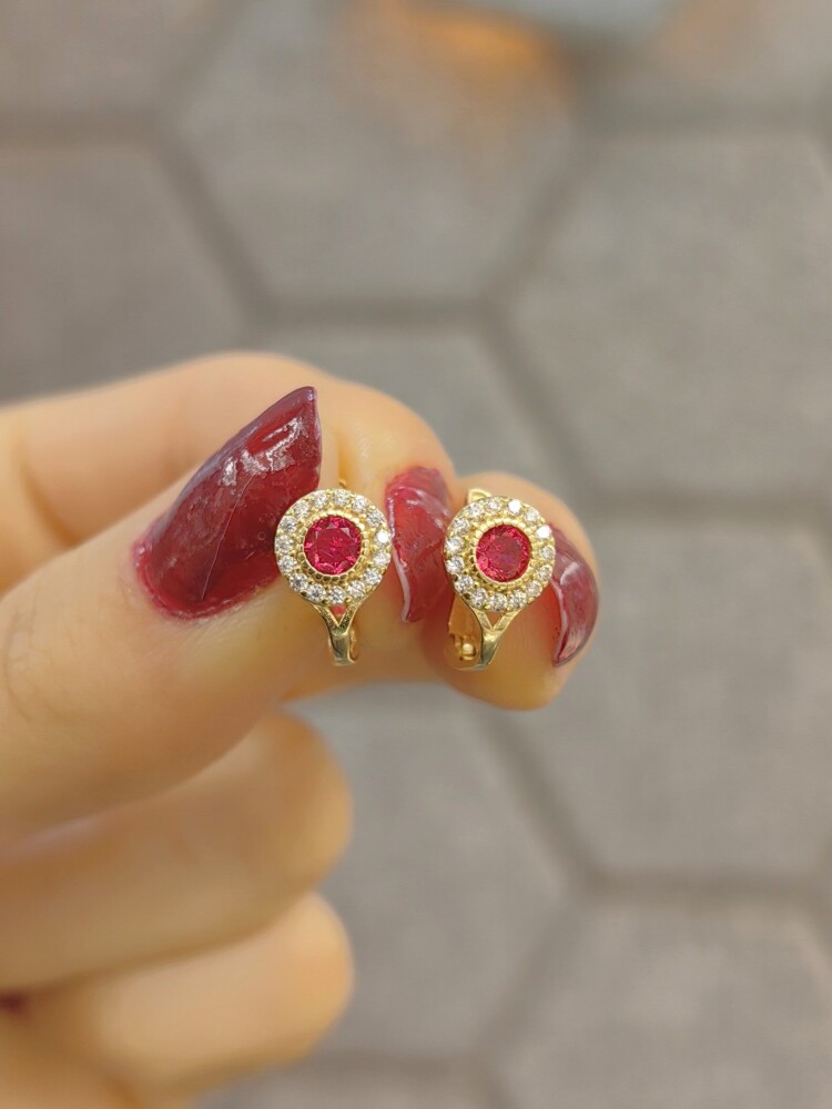 8 AYAR PEMBE TAŞLI ZARİF BEBEK ALTIN KÜPE KUP01249 - 1