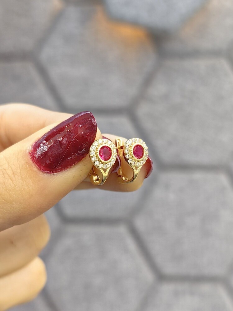8 AYAR PEMBE TAŞLI ZARİF BEBEK ALTIN KÜPE KUP01249 - 2