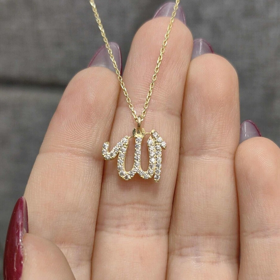 14 Ayar Taşlı Allah Lafzı Model Altın Kolye KLY00720