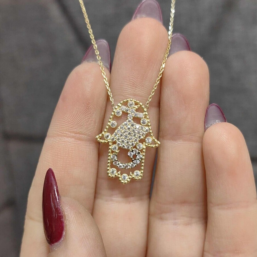 14 Ayar Taşlı Allah Lafzı Model Altın Kolye KLY00175