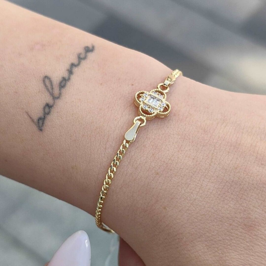 8 Ayar Özel Tasarım Yonca Model Altın Bileklik KNY01885