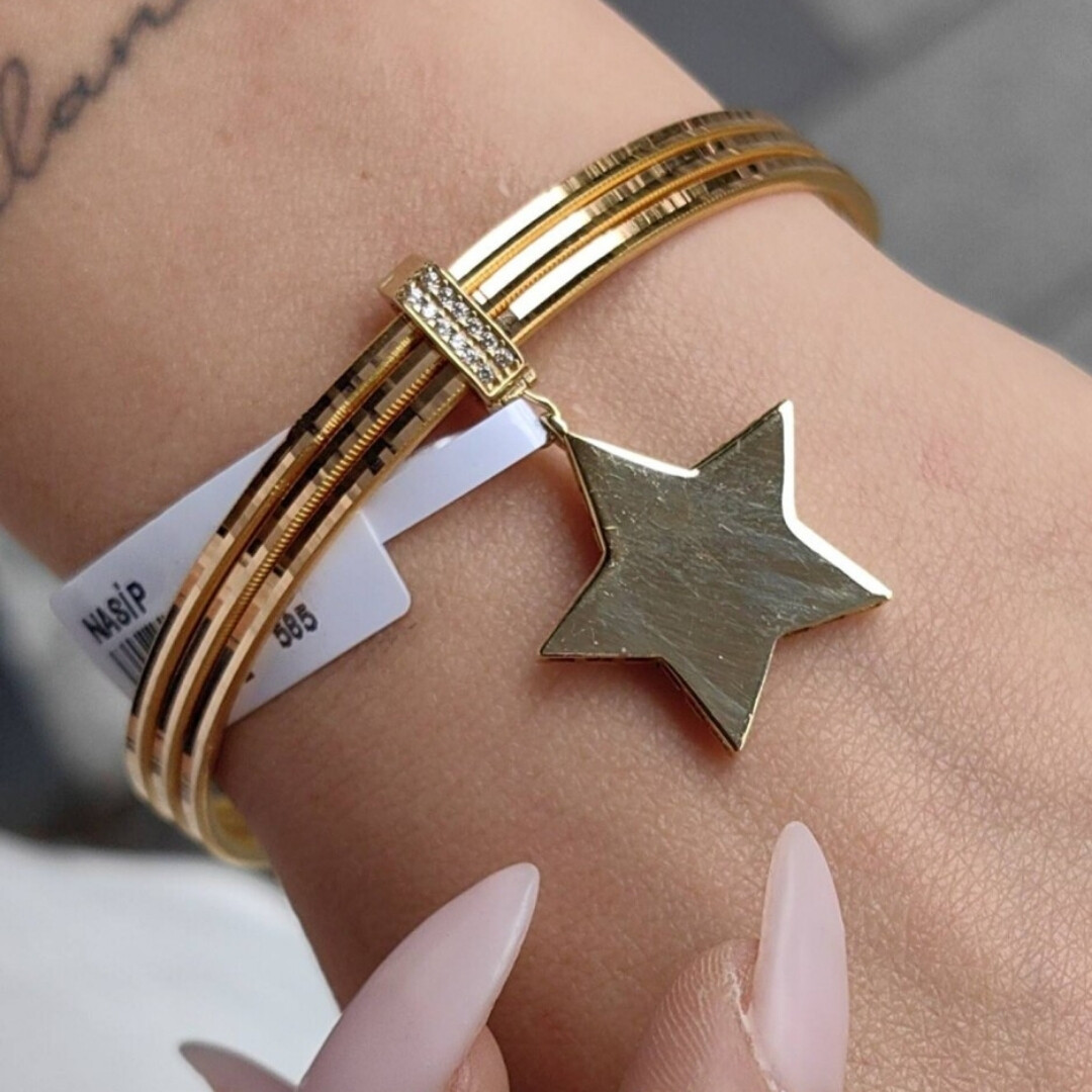 14 Ayar Ajda Bilezik Charm Düz Yıldız Model KLU00172