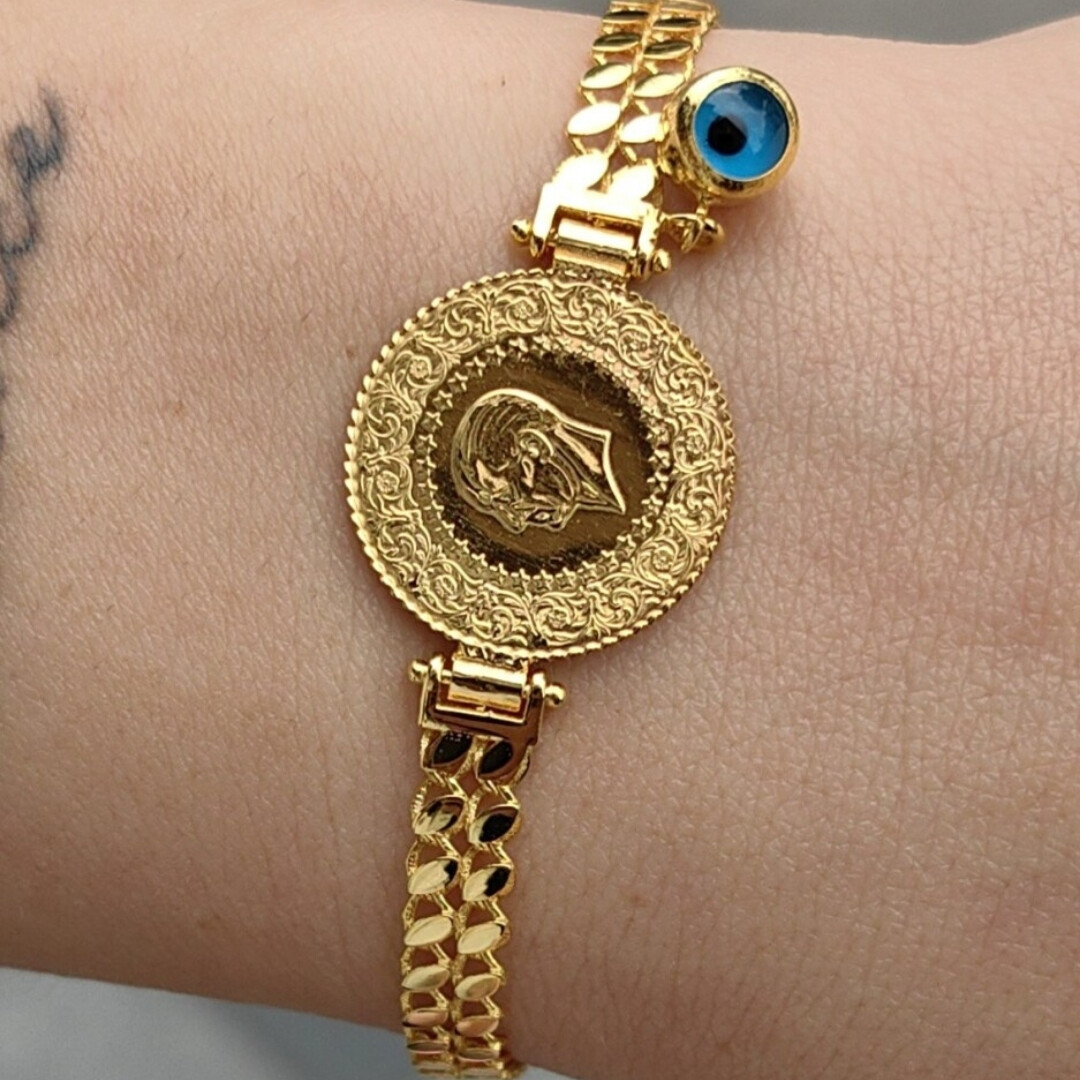 22&14 Ayar Çift Pul Zincir Çeyrekli Bileklik KNY0123