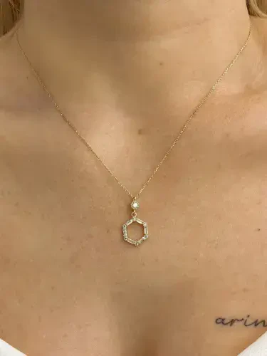 ALTIGEN TAŞLI MODEL ALTIN KOLYE 8 AYAR KLY00578 - 3