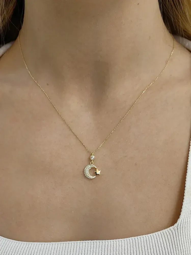 AY YILDIZ MODEL ALTIN KOLYE 8 AYAR KLY00798 - 2