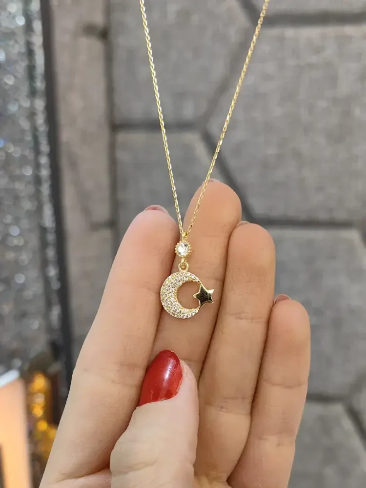 AY YILDIZ MODEL ALTIN KOLYE 8 AYAR KLY00798 - 1