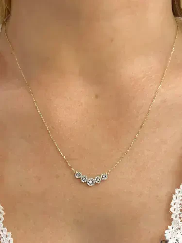 BEŞ TAŞLI ALTIN KOLYE 14 AYAR KLY00731 - 2