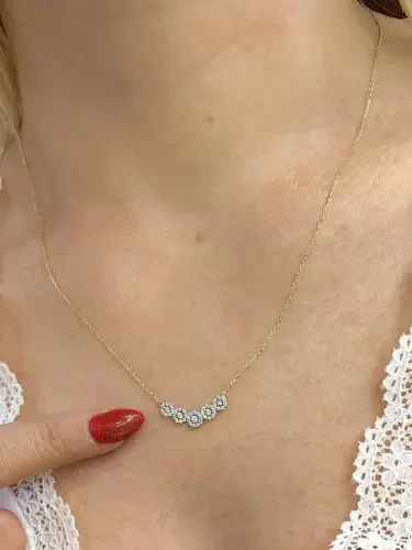 BEŞ TAŞLI ALTIN KOLYE 14 AYAR KLY00731 - 3