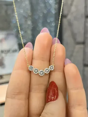 BEŞ TAŞLI ALTIN KOLYE 14 AYAR KLY00731 - 1