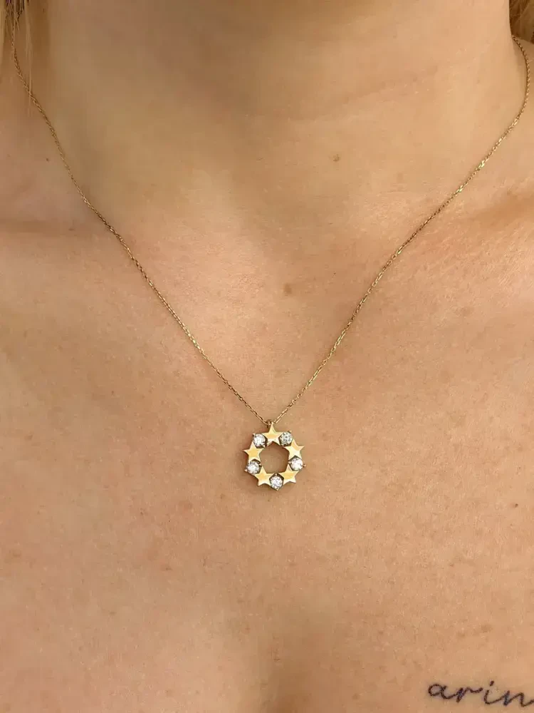 BEŞ TEK TAŞLI YILDIZLI MODEL ALTIN KOLYE 8 AYAR KLY00298 - Nasip Kuyumcu