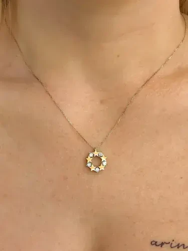 BEŞ TEK TAŞLI YILDIZLI MODEL ALTIN KOLYE 8 AYAR KLY00298 - 1
