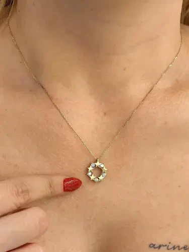 BEŞ TEK TAŞLI YILDIZLI MODEL ALTIN KOLYE 8 AYAR KLY00298 - 3