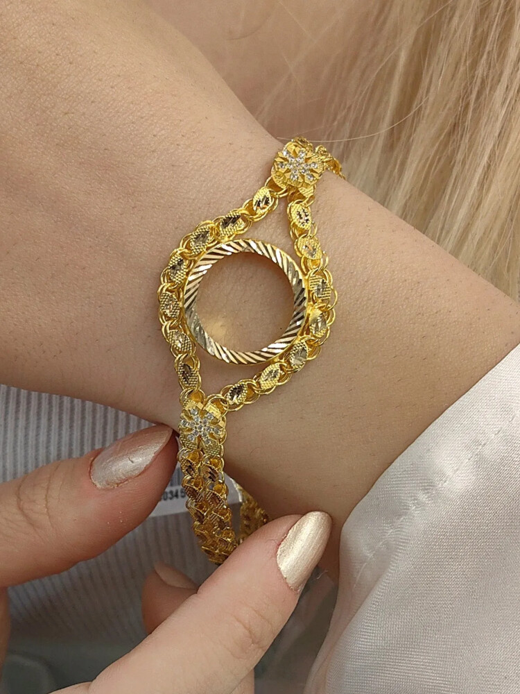 8 AYAR ÇEYREK İÇİN PUL MODEL ÇERÇEVE ALTIN BİLEKLİK KNY00345 - Nasip Kuyumcu