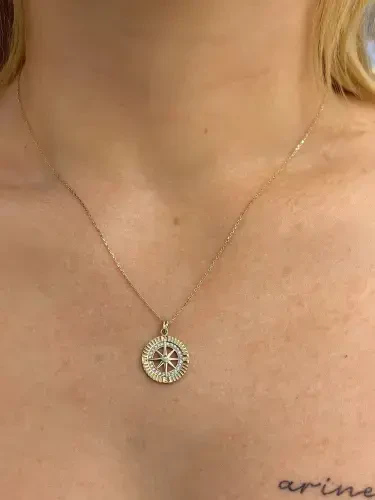 TAŞLI DENİZ YILDIZI MODEL ALTIN KOLYE 8 AYAR KLY00288 - 1
