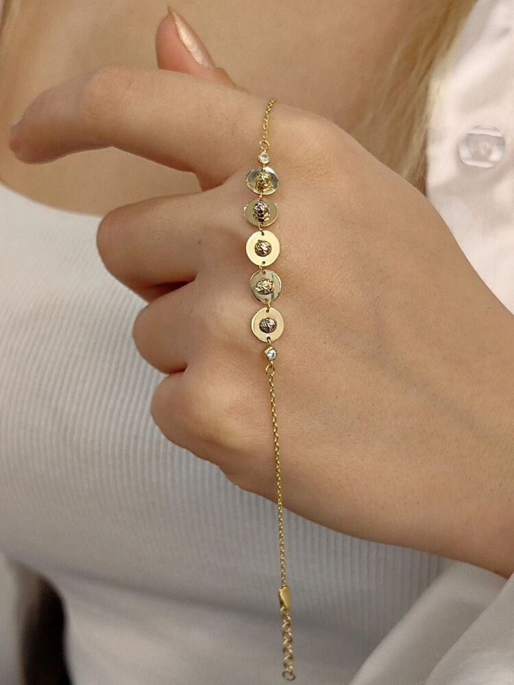 DORİKALI BEŞ FİGÜRLÜ 14 AYAR TARZ ALTIN BİLEKLİK KNY01105 - Nasip Kuyumcu