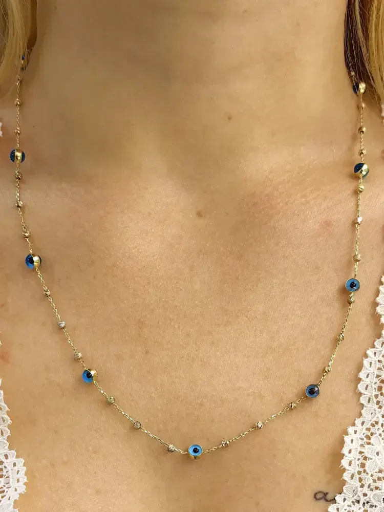 DORİKALI NAZAR MODEL ALTIN KOLYE 14 AYAR KLY00442 - 3