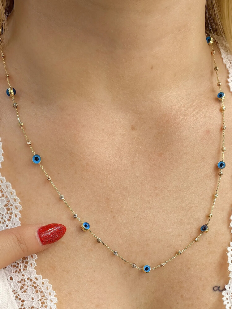 DORİKALI NAZAR MODEL ALTIN KOLYE 14 AYAR KLY00442 - 1