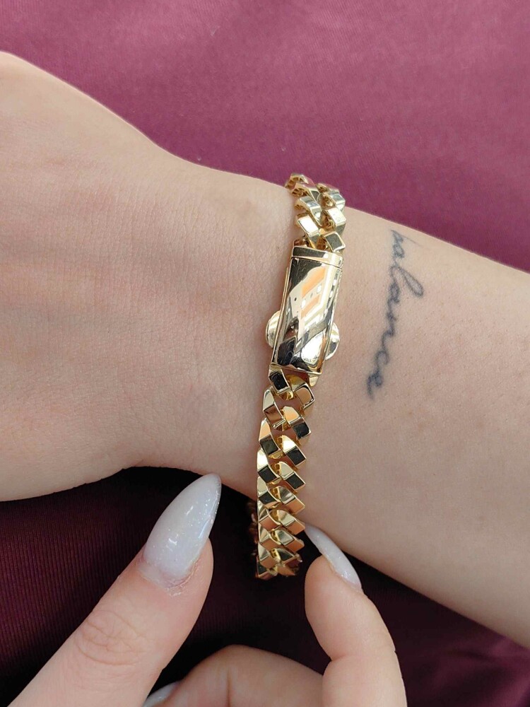 FİZYON İÇİ DOLU TOKA KİLİTLİ GURMET 14 AYAR ÖZEL TASARIM GURMET ZİNCİR ALTIN BİLEKLİK KNY01762 - 1