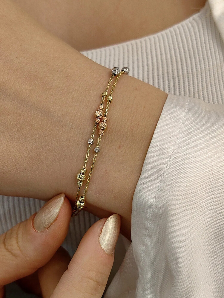 FORSE ÇİFT ZİNCİRLİ 14 AYAR DORİKA ALTIN BİLEKLİK KNY00912 - Nasip Kuyumcu