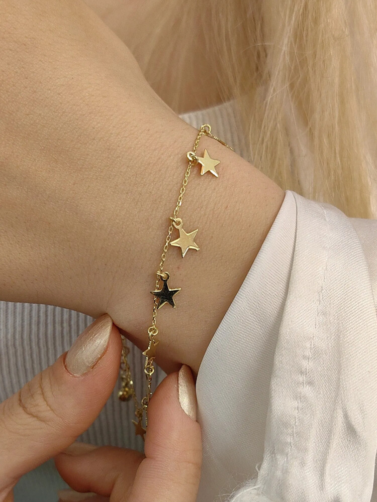 FORSE ZİNCİR YILDIZ FİGÜRLÜ 14 AYAR TARZ ALTIN BİLEKLİK KNY00379 - Nasip Kuyumcu