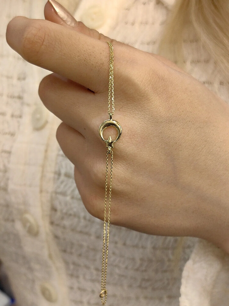 FORSE ZİNCİRLİ. AY YILDIZLI 14 AYAR TARZ ALTIN BİLEKLİK KNY01103 - Nasip Kuyumcu