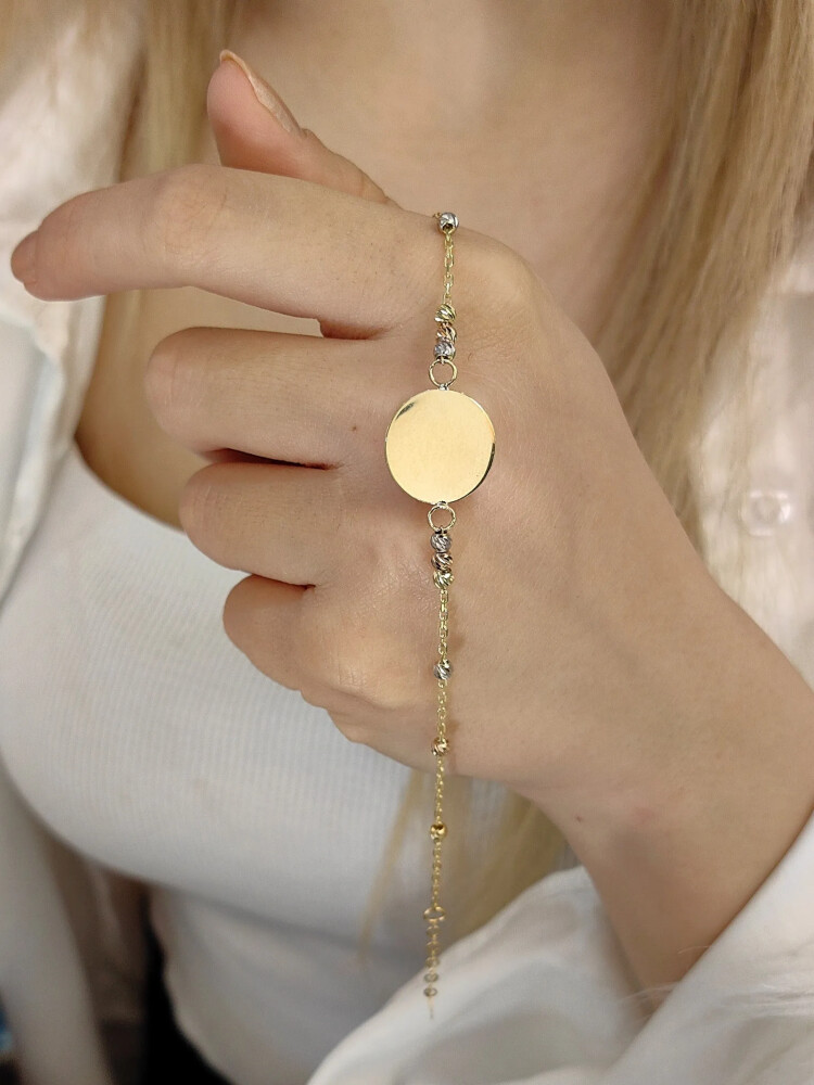 FORSE ZİNCİRLİ İSİM YAZILABİLİR 14 AYAR DORİKALI PLAKA ALTIN BİLEKLİK KNY00045 - Nasip Kuyumcu