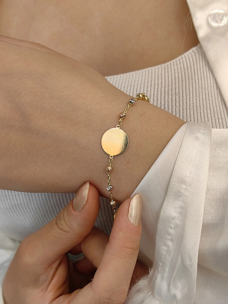 FORSE ZİNCİRLİ İSİM YAZILABİLİR 14 AYAR DORİKALI PLAKA ALTIN BİLEKLİK KNY00049 - Nasip Kuyumcu