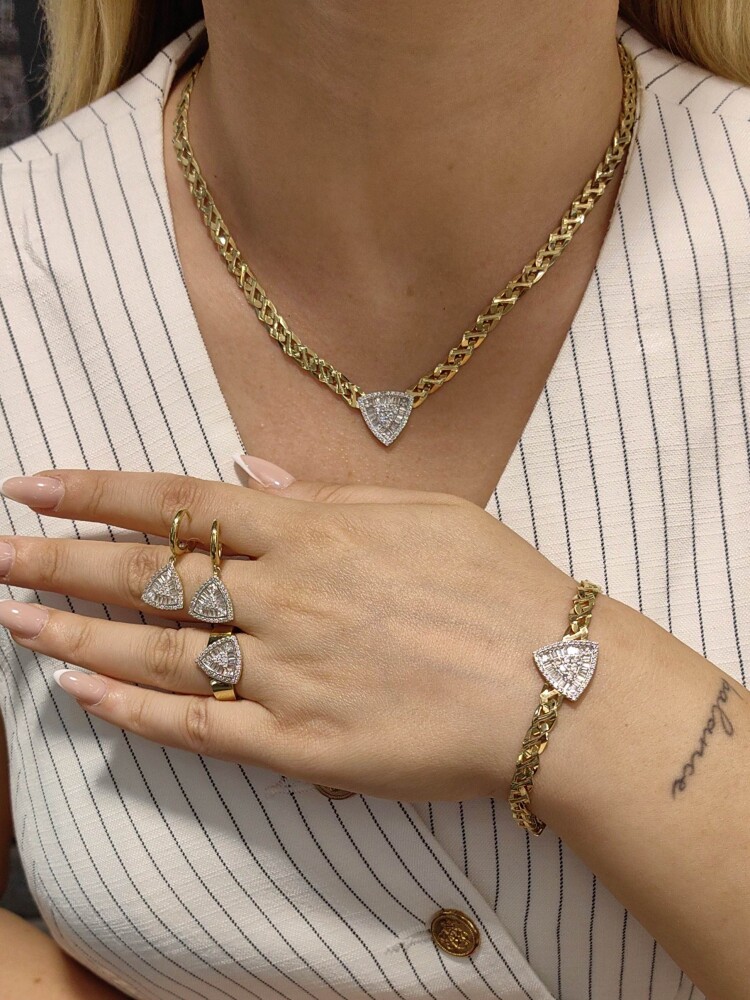 GURMET FİZYON KALEMLİ IŞILTILI CORONET DİZİLİMLİ BAGET VE PRENSES KESİM 14 AYAR TARZ ALTIN SET TAKIMI SET00464-486-485-KNY02473 - 1