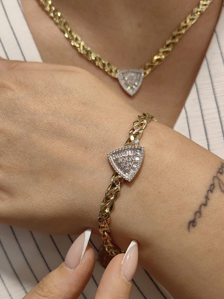 GURMET FİZYON KALEMLİ IŞILTILI CORONET DİZİLİMLİ BAGET VE PRENSES KESİM 14 AYAR TARZ ALTIN SET TAKIMI SET00464-486-485-KNY02473 - 4