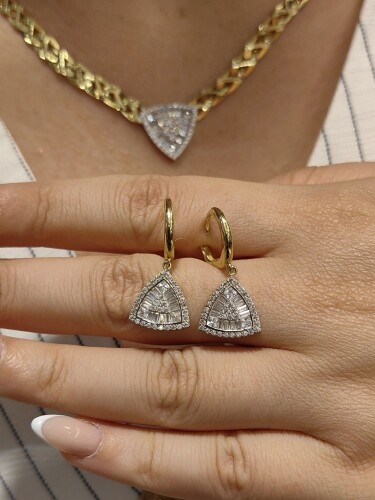 GURMET FİZYON KALEMLİ IŞILTILI CORONET DİZİLİMLİ BAGET VE PRENSES KESİM 14 AYAR TARZ ALTIN SET TAKIMI SET00464-486-485-KNY02473 - 6