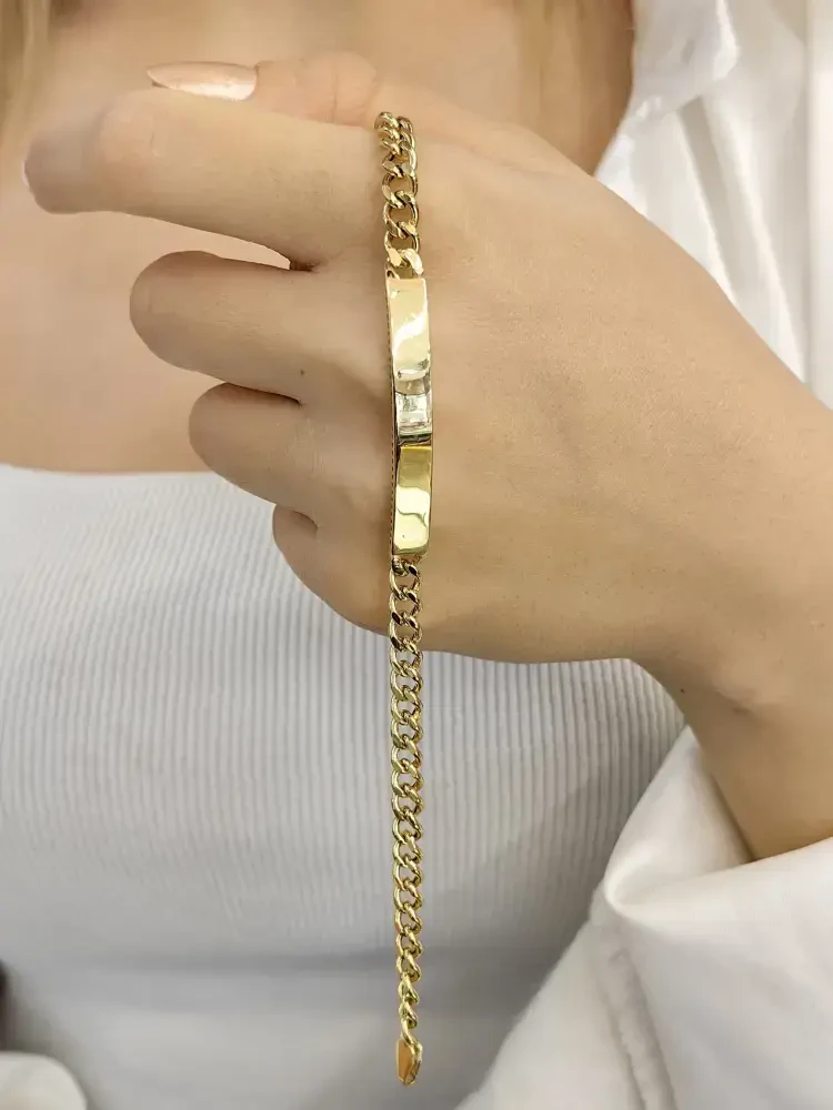 GURMET PLAKALI KİŞİSELLEŞTİRİLEBİLİR ZİNCİR ALTIN BİLEKLİK KNY00017 - Nasip Kuyumcu